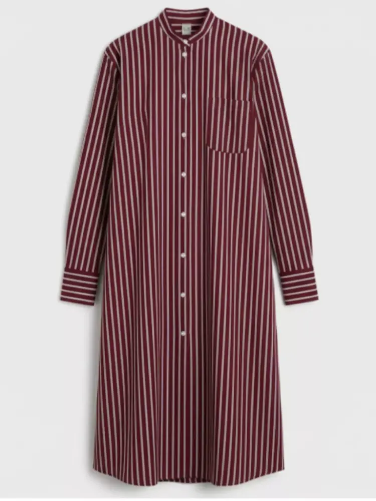 Maroon Striped Long Shirt Dress